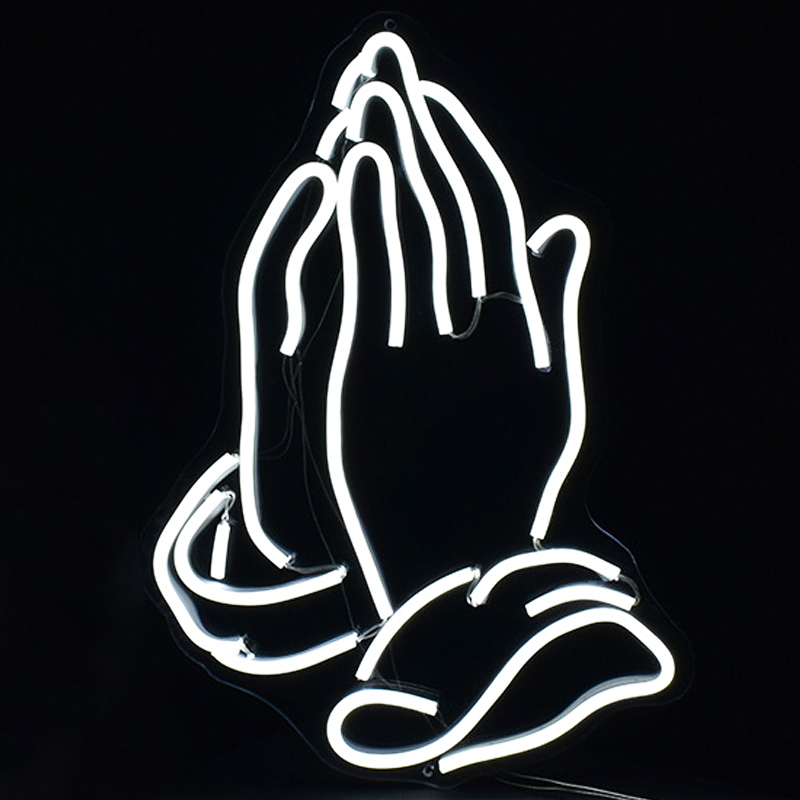 Неоновая настенная лампа Praying Hands Neon Wall Lamp Белый Прозрачный в Саратове | Loft Concept 