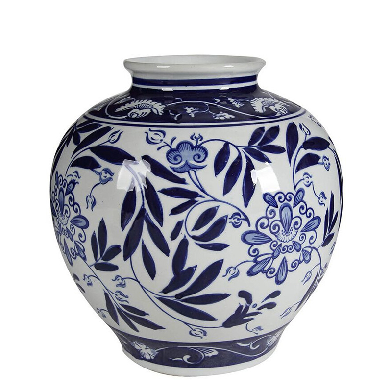 Ваза округлой формы с бело-синим цветочным орнаментом Blue & White Ornament Белый Синий Ваза округлой формы с бело-синим цветочным орнаментом Blue & White Ornament Белый Синий в Саратове | Loft Concept