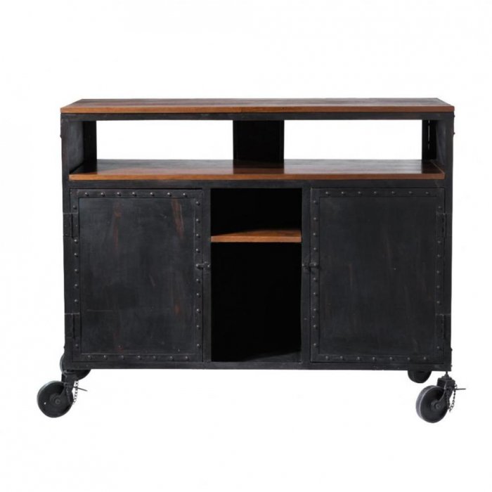 Комод в стиле Индастриал на колёсах Industrial Bar Oak Chest Черный в Саратове | Loft Concept 