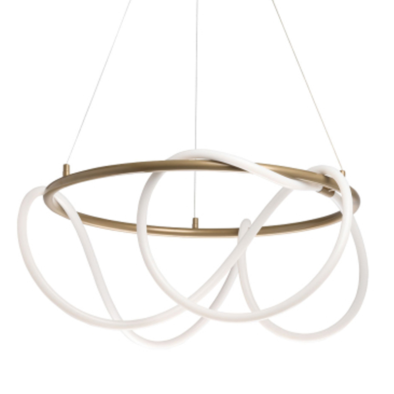Люстра подвесная круглая золотого цвета с белыми изогнутыми световыми линиями Luke Lampco Tracer Lamp Белый Золотой в Саратове | Loft Concept 