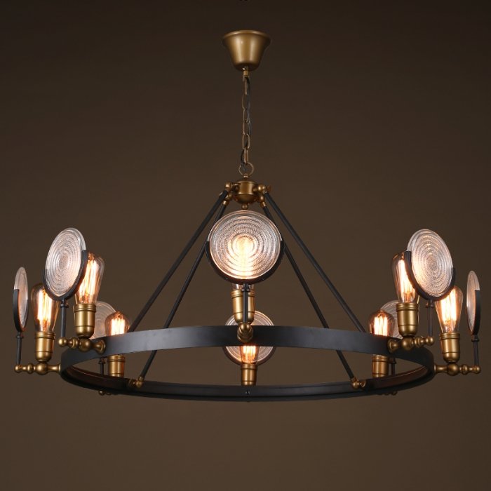 Люстра GASLIGHT LENS Chandelier 8 Черный в Саратове | Loft Concept 