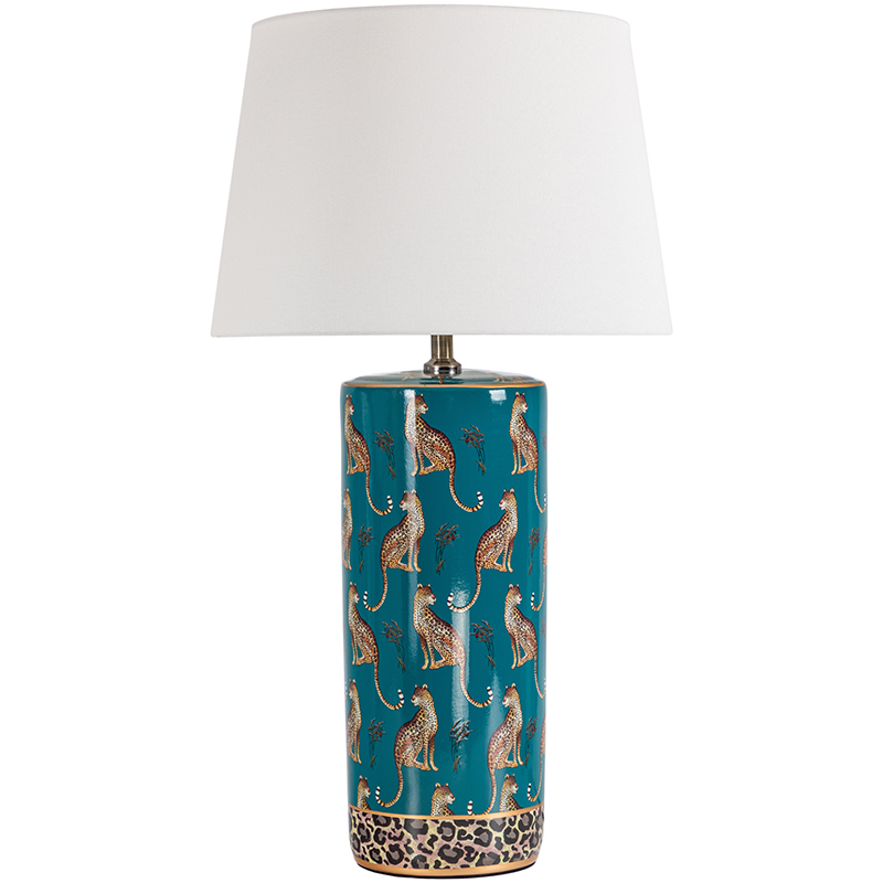 Настольная лампа с абажуром Leopard Lampshade Emerald Изумрудный Белый Коричневый в Саратове | Loft Concept 