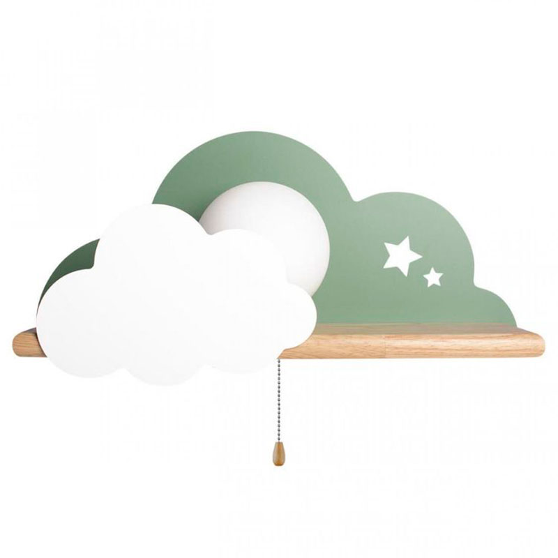 Бра с полкой зелёное Облако Wall Lamp Green Cloud Зеленый Древесина в Саратове | Loft Concept 