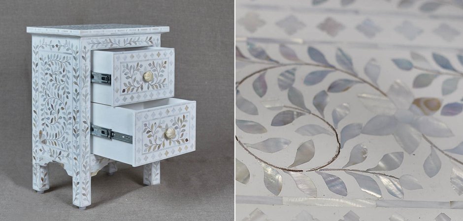 Тумба инкрустация перламутром Inlaid Bone White c 2 ящиками Тумба инкрустация перламутром Inlaid Bone White c 2 ящиками - Loft-Concept в Саратове