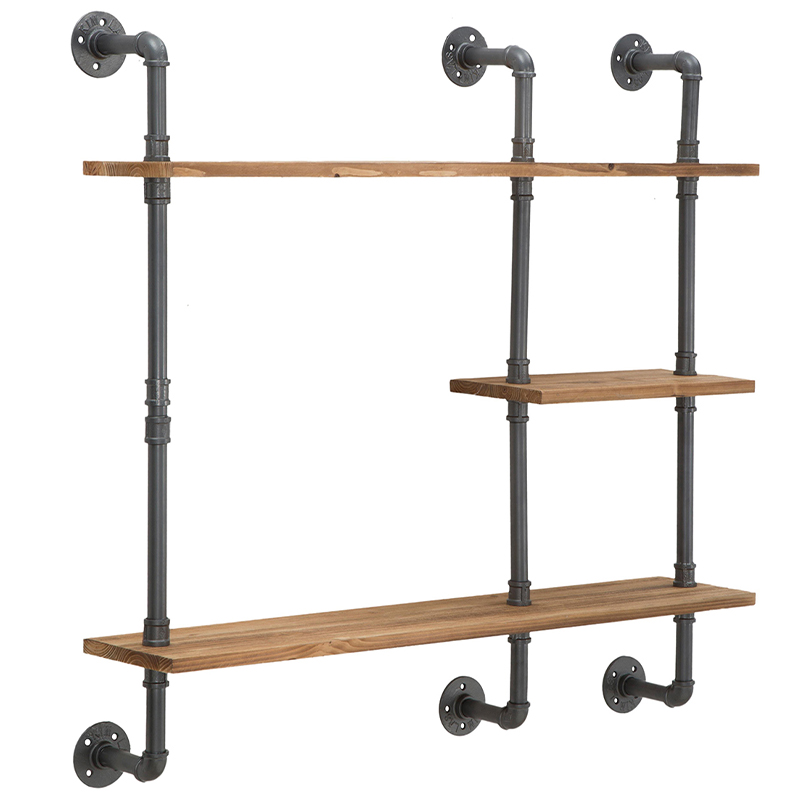 Полка Industrial Wood Metal Shelf Коричневый Серый в Саратове | Loft Concept 