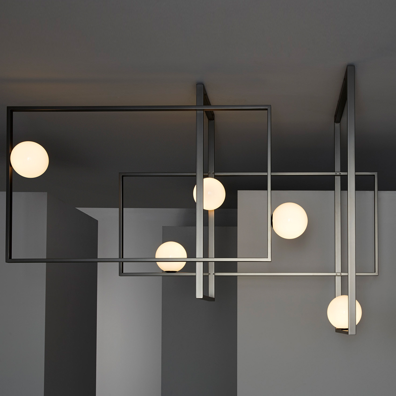 Люстра Mondrian Glass Venicem Ceiling Lamp graphite Белое матовое стекло Графит сатин в Саратове | Loft Concept 