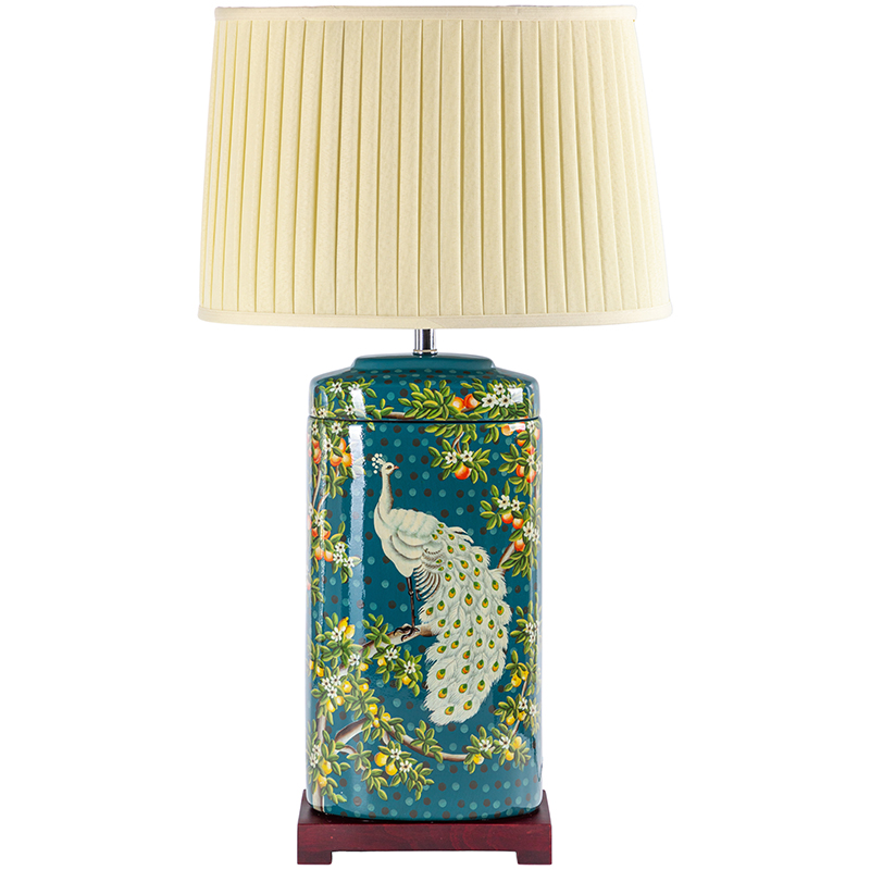 Настольная лампа White Peacock Lampshade Изумрудный Бежевый Мульти в Саратове | Loft Concept 