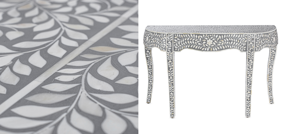 Консоль серый орнамент отделка кость BONE INLAY CONSOL TABLE Консоль серый орнамент отделка кость BONE INLAY CONSOL TABLE - Loft-Concept в Саратове