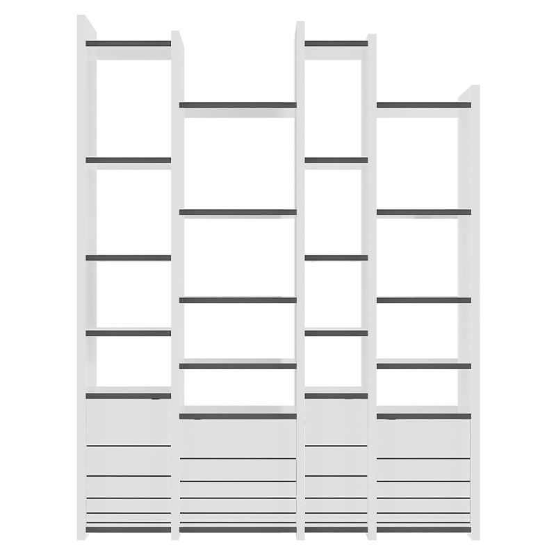 Стеллаж прямой ассиметричный с полками и 4-мя дверцами ARYA BOOKCASE WHITE Белый Серый Стеллаж прямой ассиметричный с полками и 4-мя дверцами ARYA BOOKCASE WHITE Белый Серый в Саратове | Loft Concept