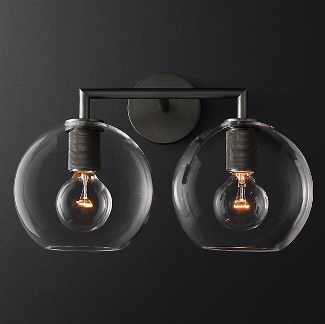 Бра RH Utilitaire Globe Shade Double Sconce Black Прозрачное Стекло Темная бронза в Саратове | Loft Concept 