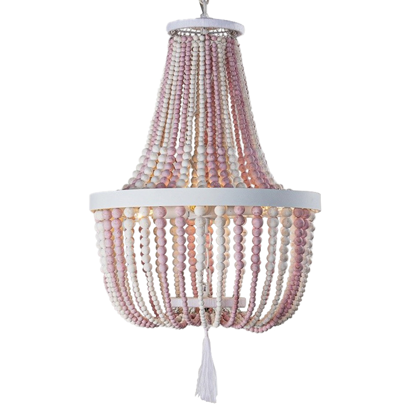 Люстра каплевидной формы украшенная круглыми бусинами розовая Wooden Pink Chandelier Белый Розовый в Саратове | Loft Concept 