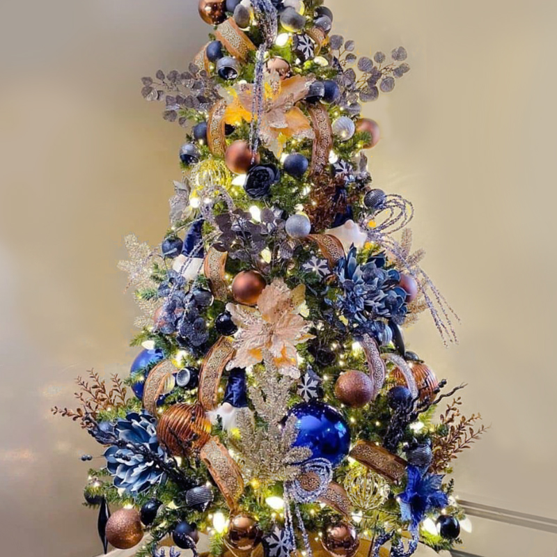 Дизайнерская Ель Синие Цветы Christmas tree Blue flowers Синий Золотой Серебряный в Саратове | Loft Concept 