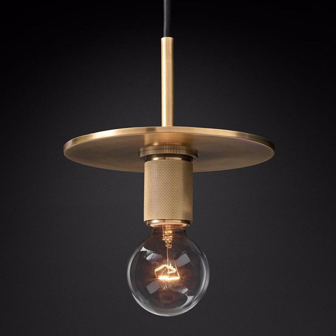 Подвесной светильник RH Utilitaire Disk Shade Pendant Brass Латунь Прозрачное Стекло в Саратове | Loft Concept 