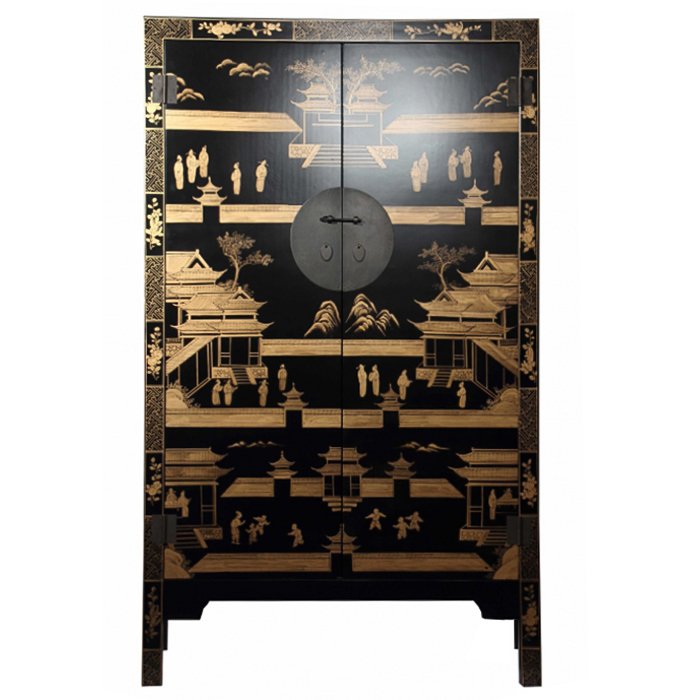 Китайский шкаф Black Gold Cabinet Low Черный в Саратове | Loft Concept 