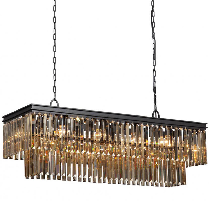 Люстра Odeon Amber Glass Rectangular Chandelier Black iron Янтарное стекло длина 120 Черный матовый в Саратове | Loft Concept 