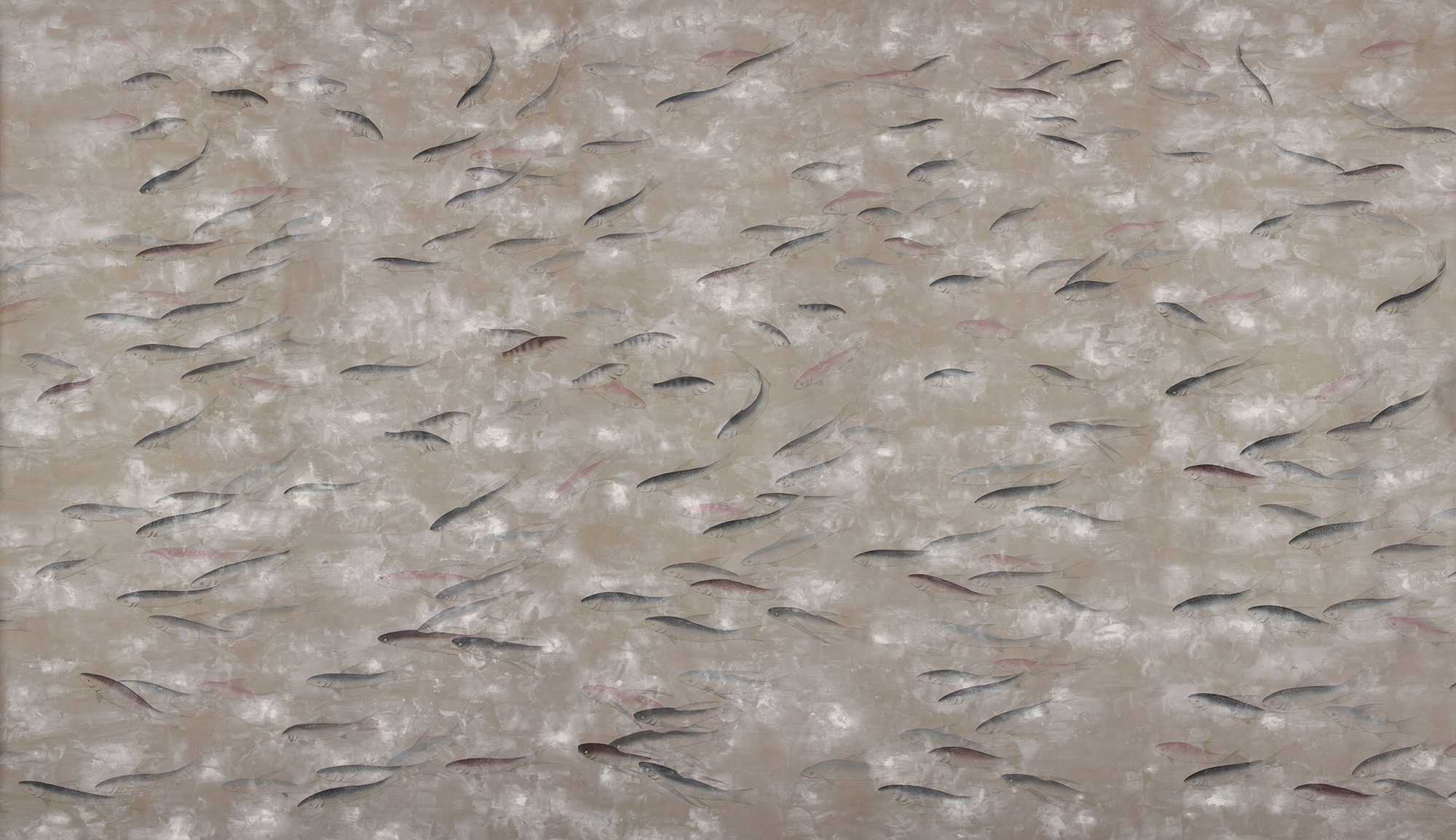 Обои ручная роспись Fishes Blue Pearl on Lead Grey dyed silk with antiquing Обои ручная роспись Fishes Blue Pearl on Lead Grey dyed silk with antiquing - постер Loft-Concept в Саратове