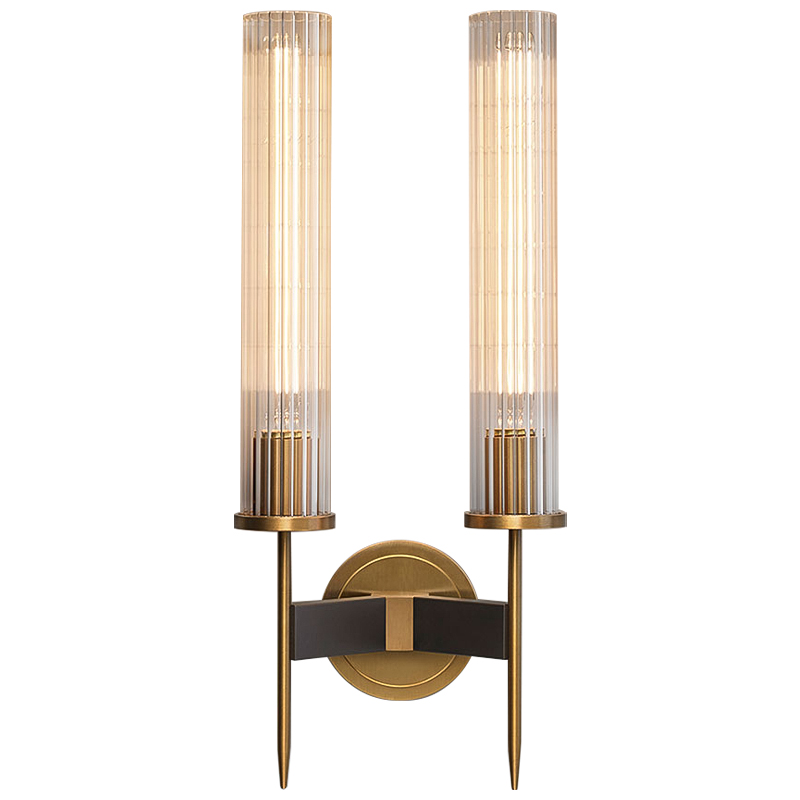 Бра Jonathan Browning ALOUETTE DOUBLE SCONCE Прозрачное Стекло Латунь Черный в Саратове | Loft Concept 