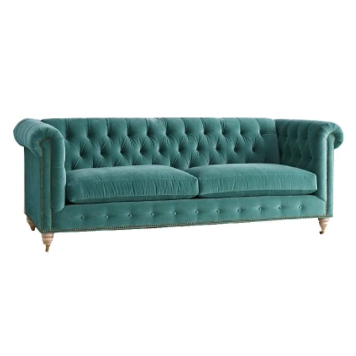 Трехместный диван Velvet Lyre Chesterfield Sofa Серый Фиолетовый Красный Малахит (зеленый) Бирюзовый Голубой пастельный Золотой в Саратове | Loft Concept 