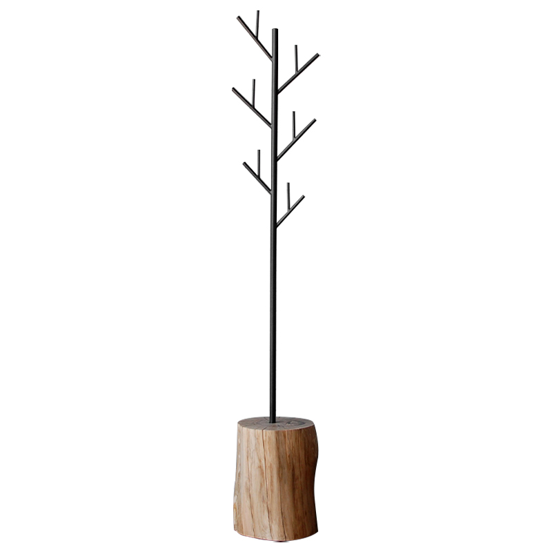 Вешалка Metal Branches and Stump Floor Hanger Black Черный Светлый дуб Вешалка Metal Branches and Stump Floor Hanger Black Черный Светлый дуб в Саратове | Loft Concept