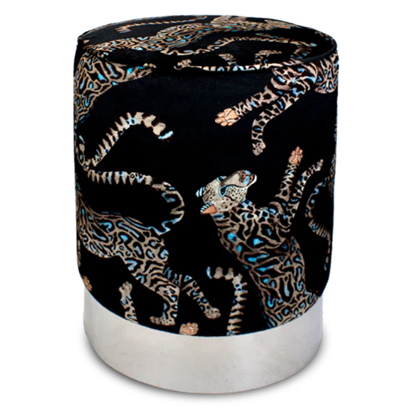 Пуф Леопарды Cheetah Kings Starry Nights Velvet Pouffe Черный Серебряный в Саратове | Loft Concept 