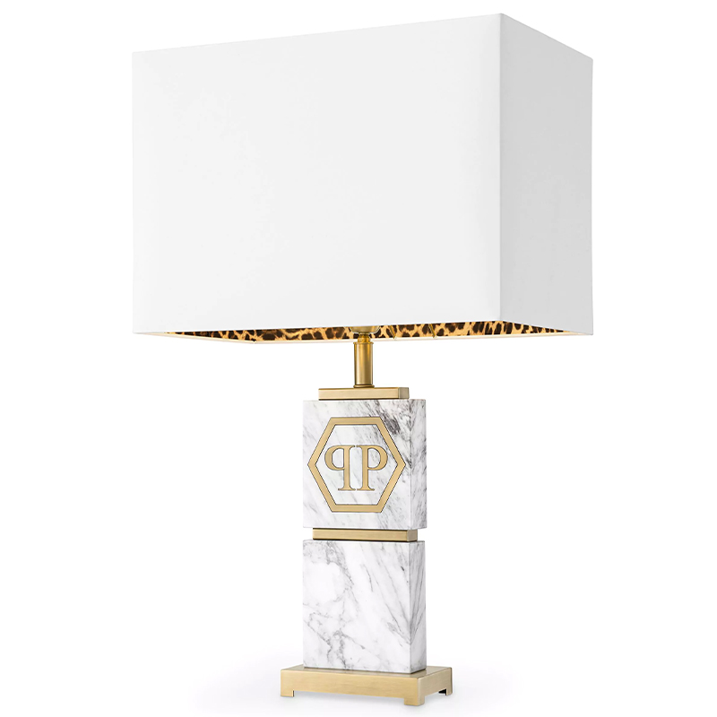 Настольная лампа Philipp Plein Table Lamp King Белый Мрамор Bianco Золотой Белый в Саратове | Loft Concept 