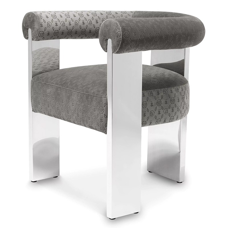 Стул Philipp Plein Dining Chair Icon Grey Серый Хром в Саратове | Loft Concept 