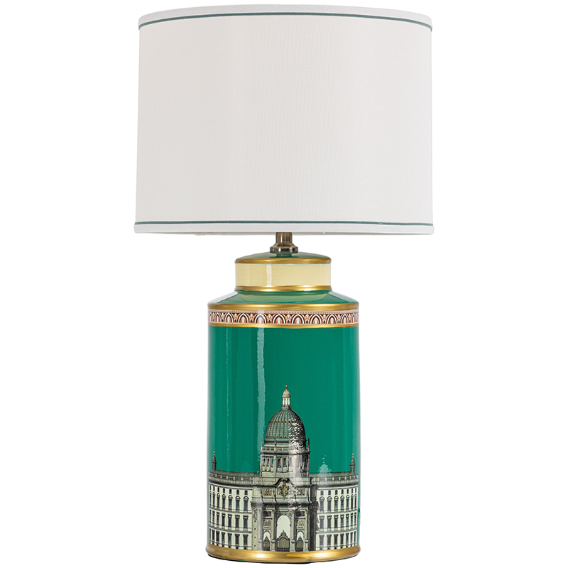 Настольная лампа Old Town Green Lampshade Белый Зеленый Золотой в Саратове | Loft Concept 