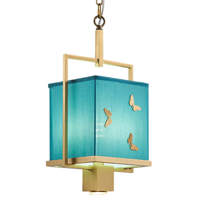 Светильник с бабочками Butterflies Blue Background Hanging lamp Латунь Бирюзовый в Саратове | Loft Concept 