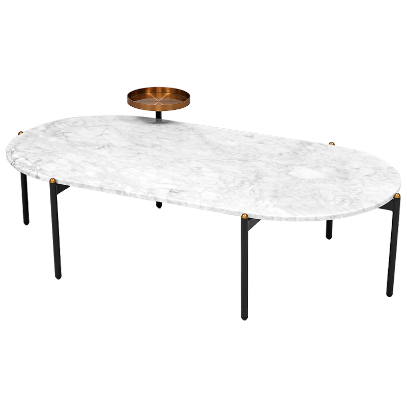 Кофейный стол с белой каменной столешницей Macias Coffee Table White Белый Черный Медь в Саратове | Loft Concept 