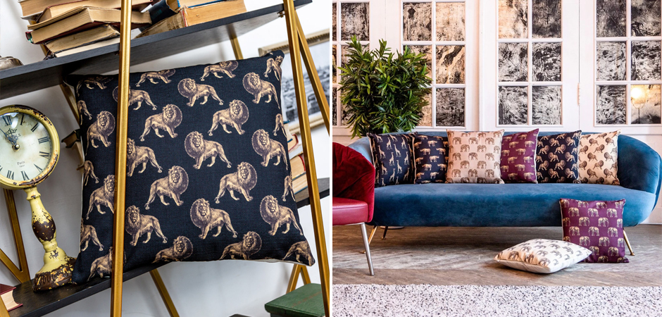 Декоративная подушка с узором из львов Home Safari Black - Loft-Concept в Саратове