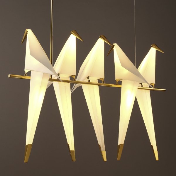 Люстра Origami Bird Chandelier Line 5 Бежево-серый Золотой в Саратове | Loft Concept 