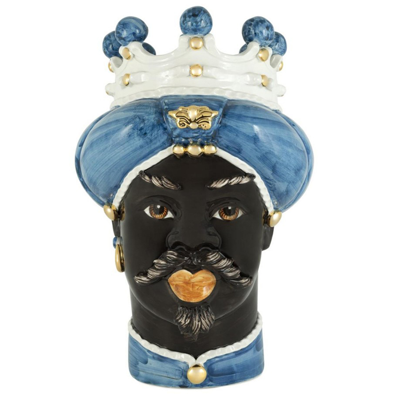 Ваза Vase Moro Man Medium New Blue Синий Черный Белый Золотой Ваза Vase Moro Man Medium New Blue Синий Черный Белый Золотой в Саратове | Loft Concept