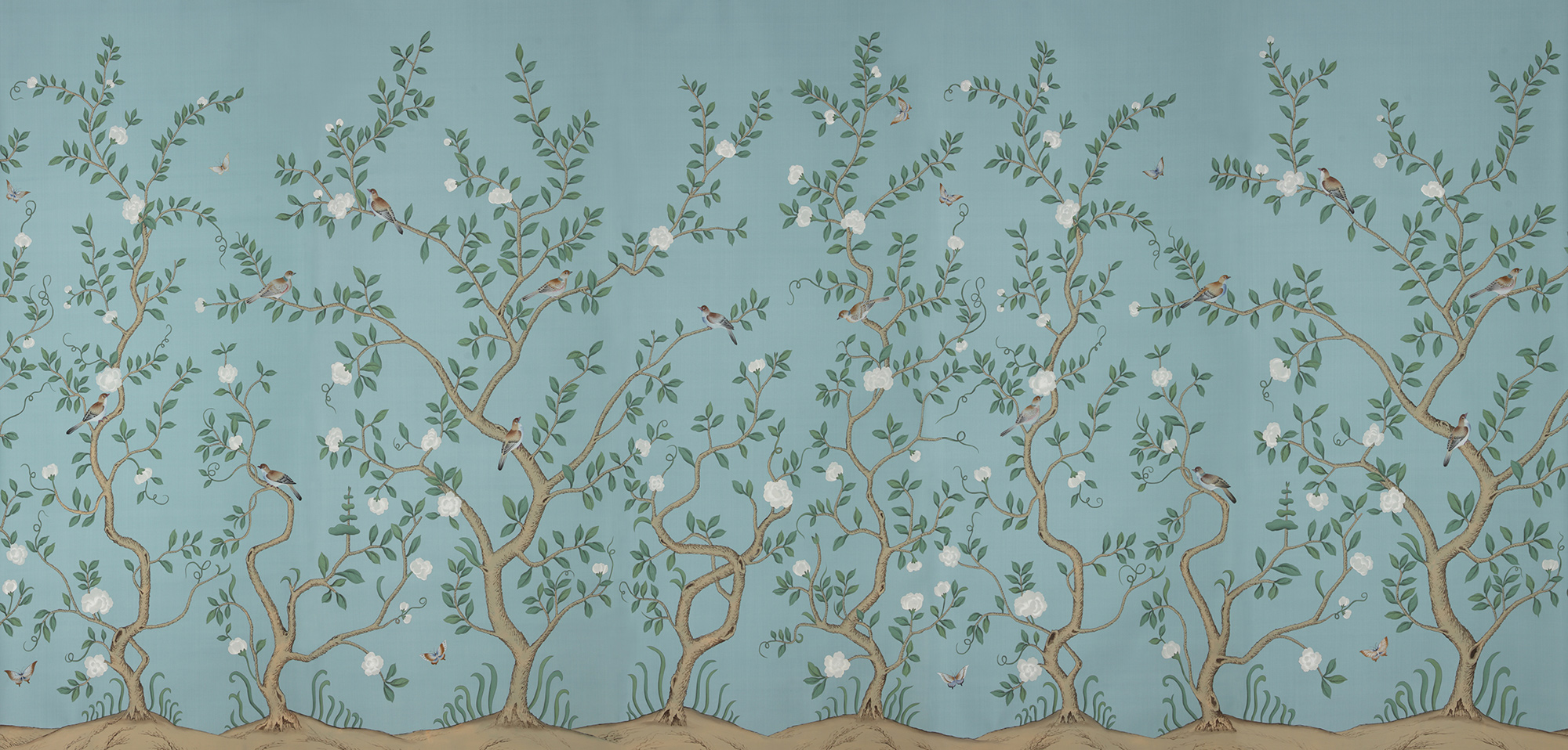 Обои ручная роспись Gustavian Garden Special Colourway on Duck Egg dyed silk Обои ручная роспись Gustavian Garden Special Colourway on Duck Egg dyed silk - постер Loft-Concept в Саратове