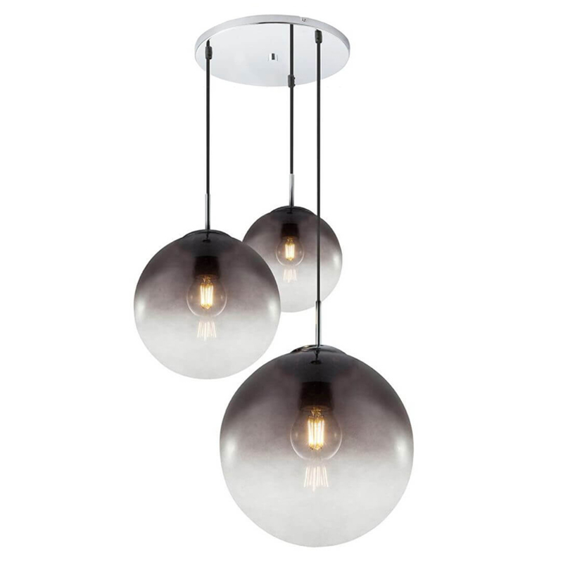 Люстра Ball Sunrise Pendant lamp smok 3 плафона Стекло Смок Хром в Саратове | Loft Concept 