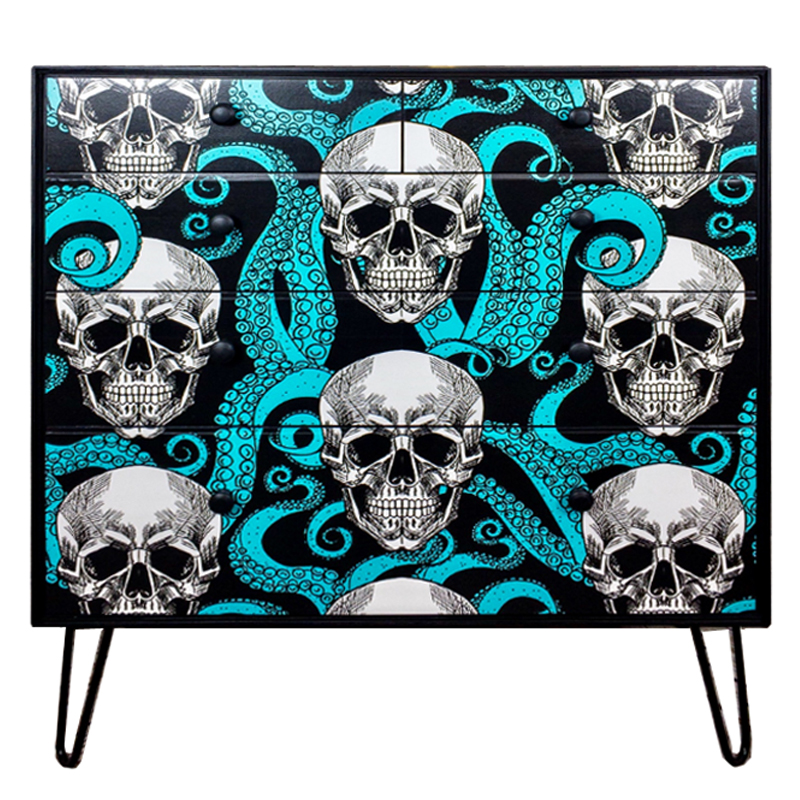 Комод с Черепами Chest of Drawers Skull and Octopus Черный Бирюзовый в Саратове | Loft Concept 