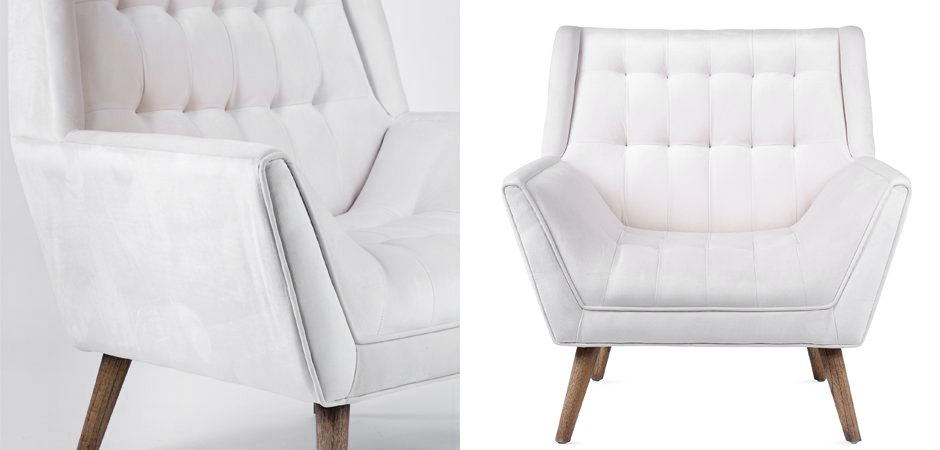 Кресло Danish Modern Armchair Tufted Accent белый велюр Кресло Danish Modern Armchair Tufted Accent белый велюр - Loft-Concept в Саратове