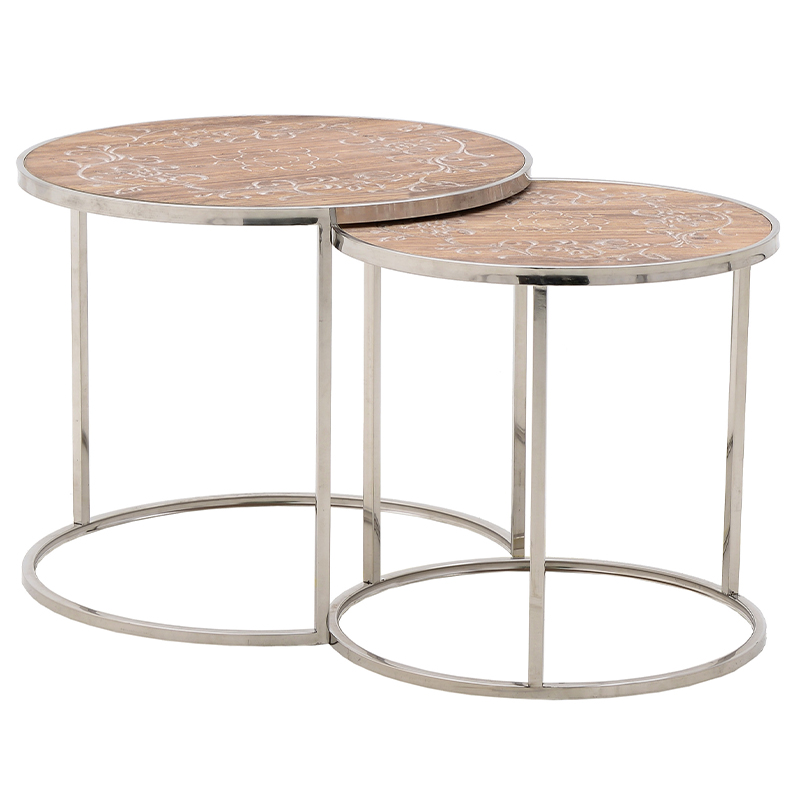 Комплект приставных столиков Malia Round Side Tables Древесина Серебряный в Саратове | Loft Concept 