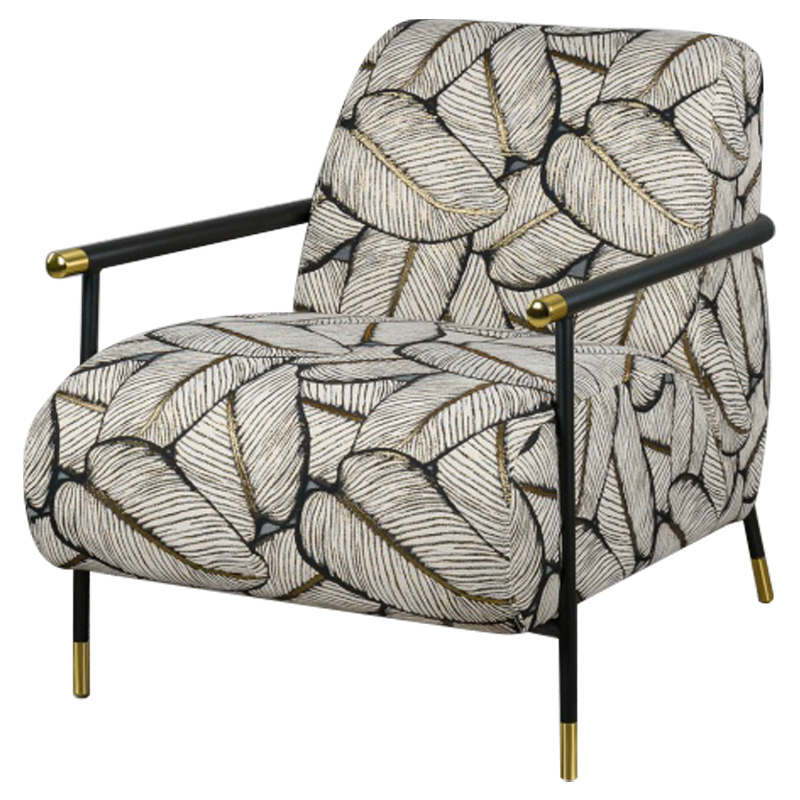 Кресло с Цветным принтом Листья Foliage Armchair Grey Серый ivory ( слоновая кость ) Черный Золотой в Саратове | Loft Concept 