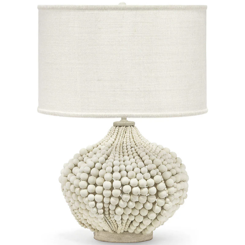 Настольная лампа с абажуром и каркасом из белых деревянных бусин White Wooden Beads Table Lampshade Белый в Саратове | Loft Concept 