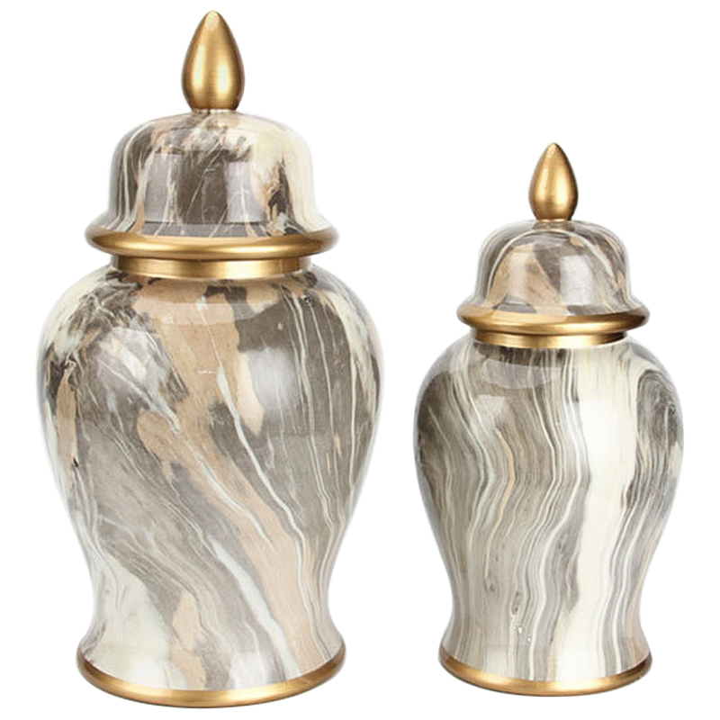 Ваза с крышкой Grey Colored Rainbow Vase Серо-бежевый Золотой Ваза с крышкой Grey Colored Rainbow Vase Серо-бежевый Золотой в Саратове | Loft Concept