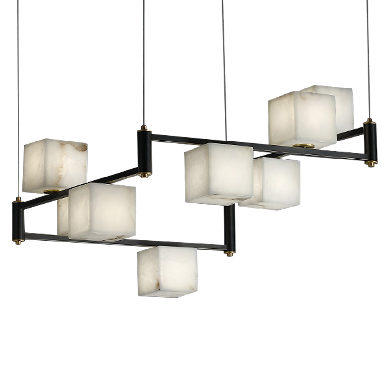 Люстра Marble Cubes Modern Light Chandelier 8 плафонов Латунь Черный Белый Мрамор Bianco в Саратове | Loft Concept 