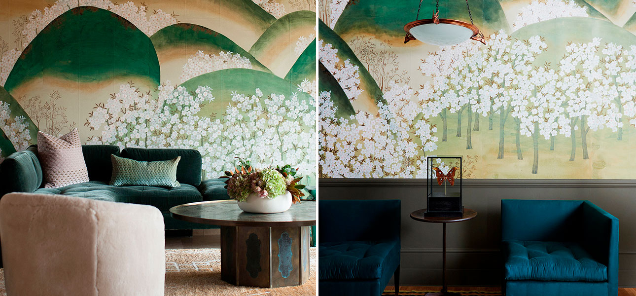 Обои ручная роспись Kiso Mountains Original colourway on Statue India tea paper - фото