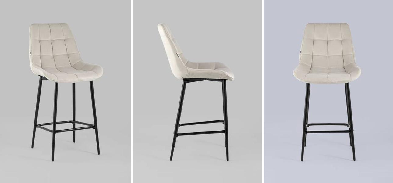 Стул Полубарный NANCY Chair посадка 65 см Молочный Велюр - фото