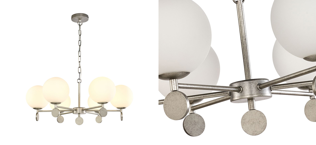 Люстра с белыми круглыми плафонами Glowing Clouds Silver 6 ламп - фото №1