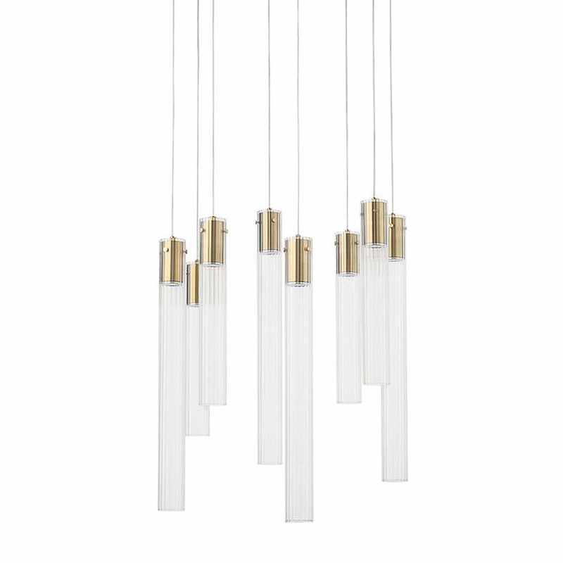 Люстра Jenae Glass Tubes Chandelier 8 Прозрачное Стекло Латунь в Саратове | Loft Concept 