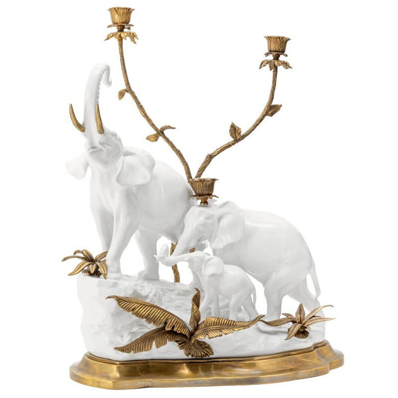 Подсвечник Abhika Candleholder Atlanta Elephants Белый Золотой в Саратове | Loft Concept 