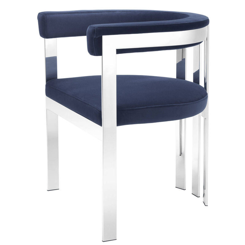 Стул Eichholtz Dining Chair Clubhouse blue Сапфирово-синий Нержавеющая сталь в Саратове | Loft Concept 