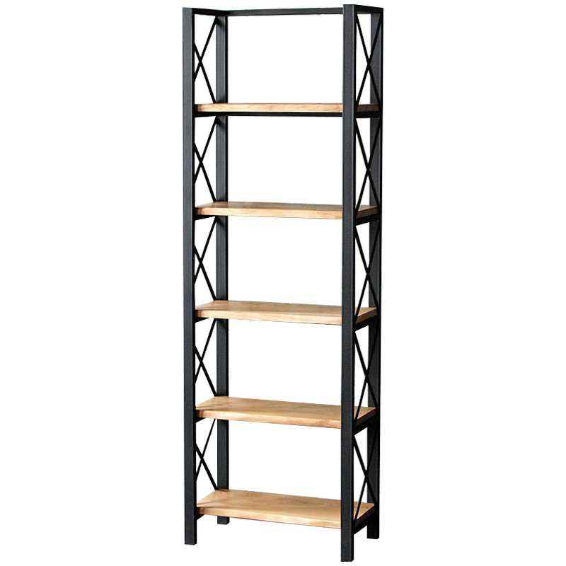 Стеллаж Forster Industrial Metal Rust Rack Черный Светлый дуб в Саратове | Loft Concept 