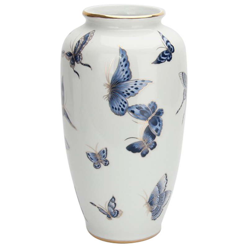 Ваза Porcelain Butterfly Blue and Gold Vase Белый Светло-синий Золотой в Саратове | Loft Concept 