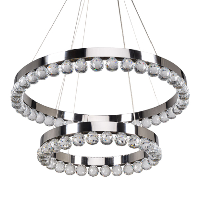 Люстра с двумя кольцами цвета хром и прозрачными хрустальными шарами по периметру Sacramento Transparent Balls Chandelier Хром Прозрачный в Саратове | Loft Concept 